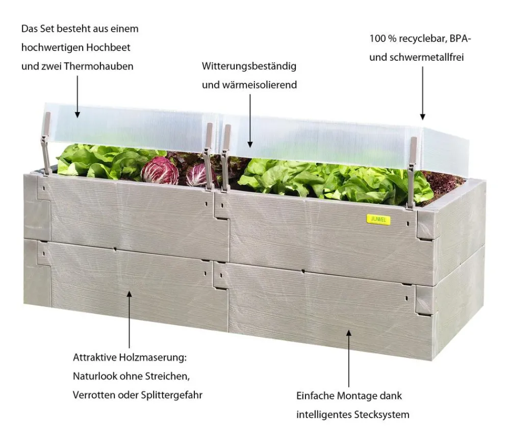 Juwel Hochbeete & Frühbeete - Hochbeet Timber Anzucht-Set 2in1, ca. B130/H52/T60 cm Grau