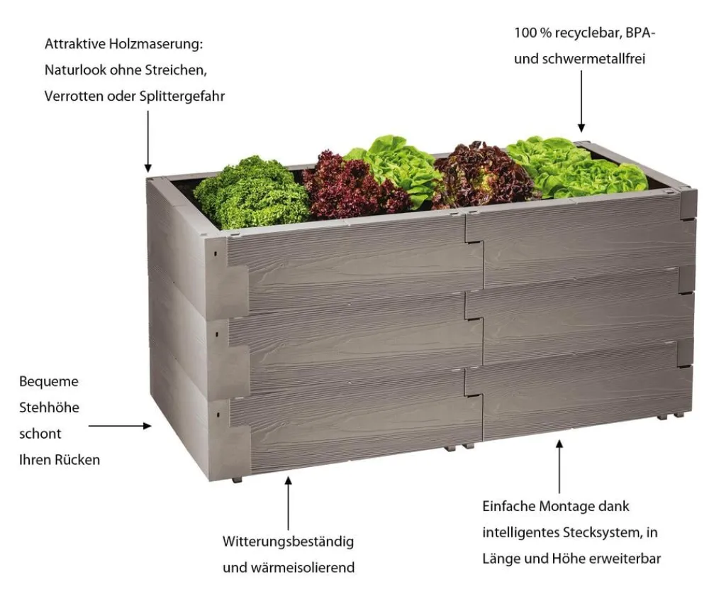 Juwel Hochbeete & Frühbeete - Hochbeet Timber, 3-reihig, ca. B130/H60/T60 cm Grau