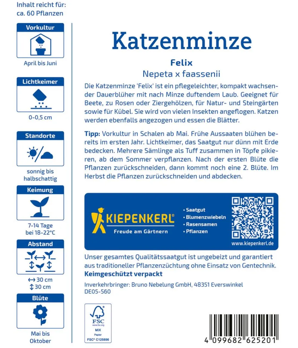 Nebelung/Kiepenkerl Blumensamen > Katzenminze Felix, Saatgut von Kiepenkerl