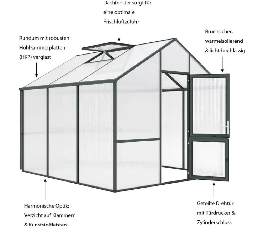 KGT Gewächshäuser - Gewächshaus Dahlie III, ca. B297/H276/T323 cm Dunkelgrün