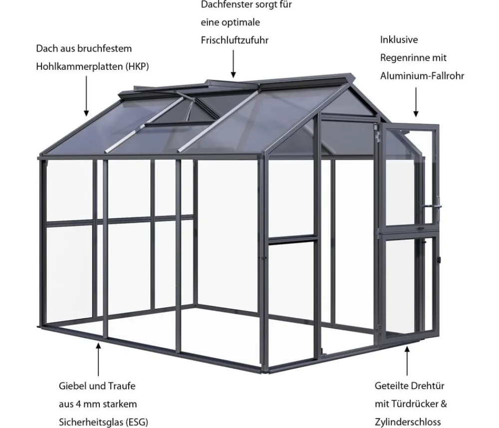 KGT Gewächshaus Galant III, ESG + HKP Dunkelgrau New