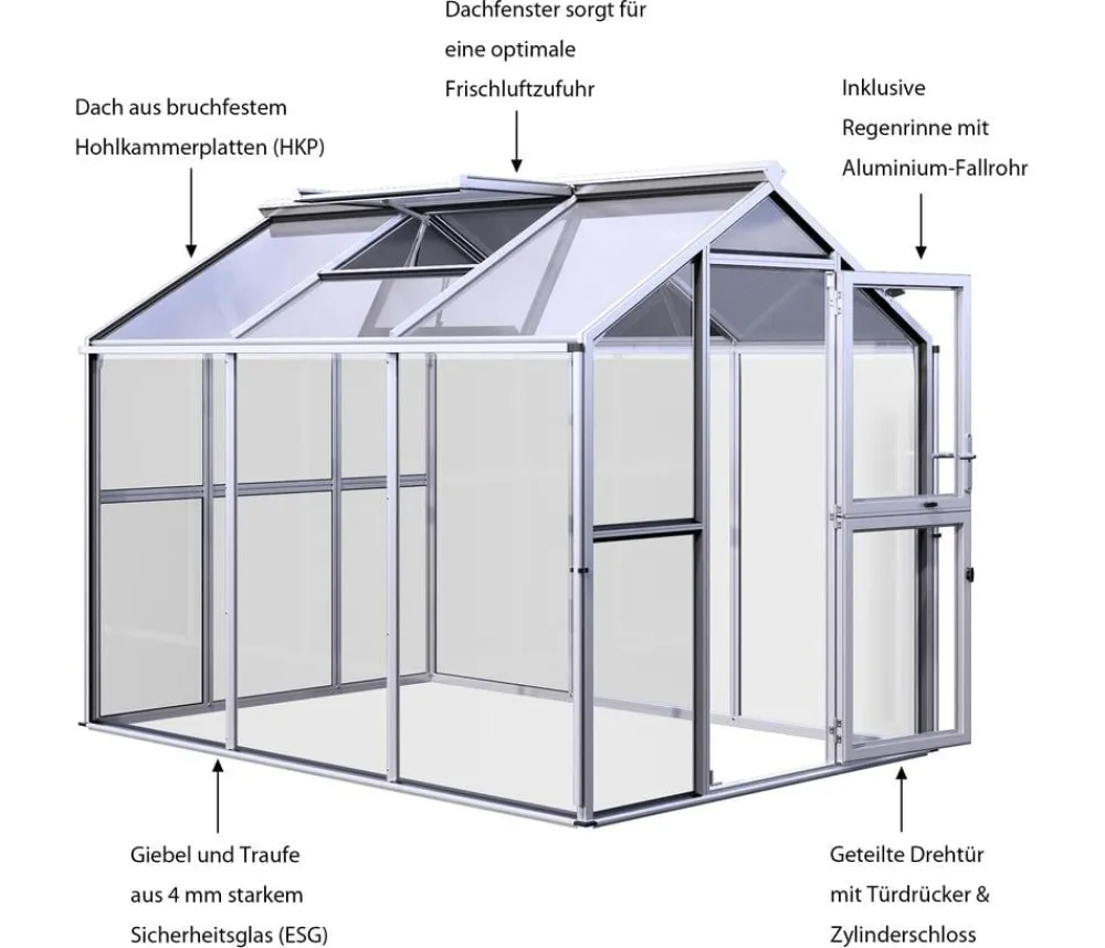 KGT Gewächshaus Galant III, ESG + HKP Silber Hot