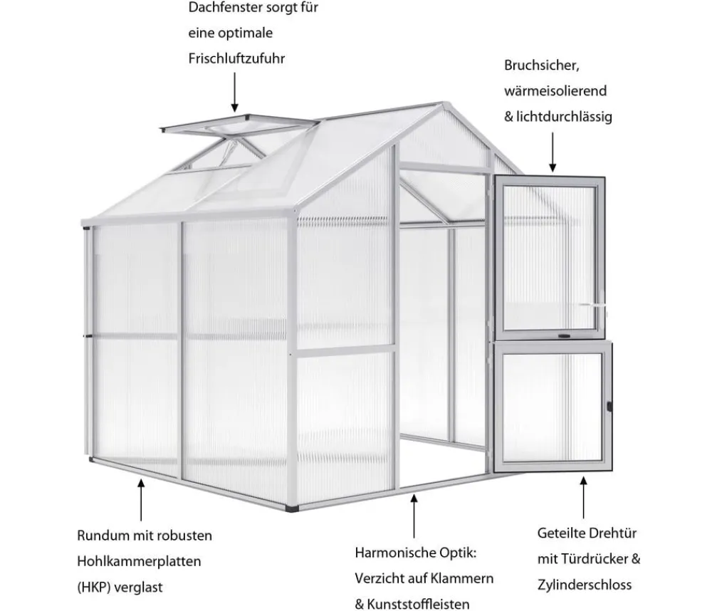 KGT Gewächshäuser - Gewächshaus Iris II, ca. B233/H226/T217 cm Silber