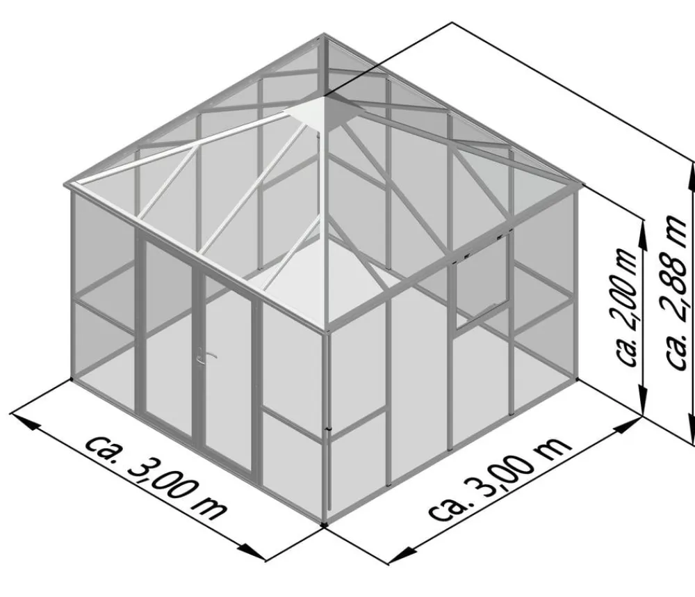 KGT Pavillons > Gewächshaus-Pavillon PaviLux 3 x 3 m ESG/HKP, ca. B300/H288/T300 cm