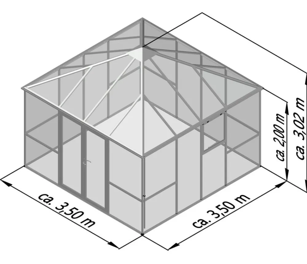 KGT Gewächshaus-Pavillon PaviLux 3,50 x 3,50 m ESG, ca. B350/H302/T350 cm Anthrazit Clearance
