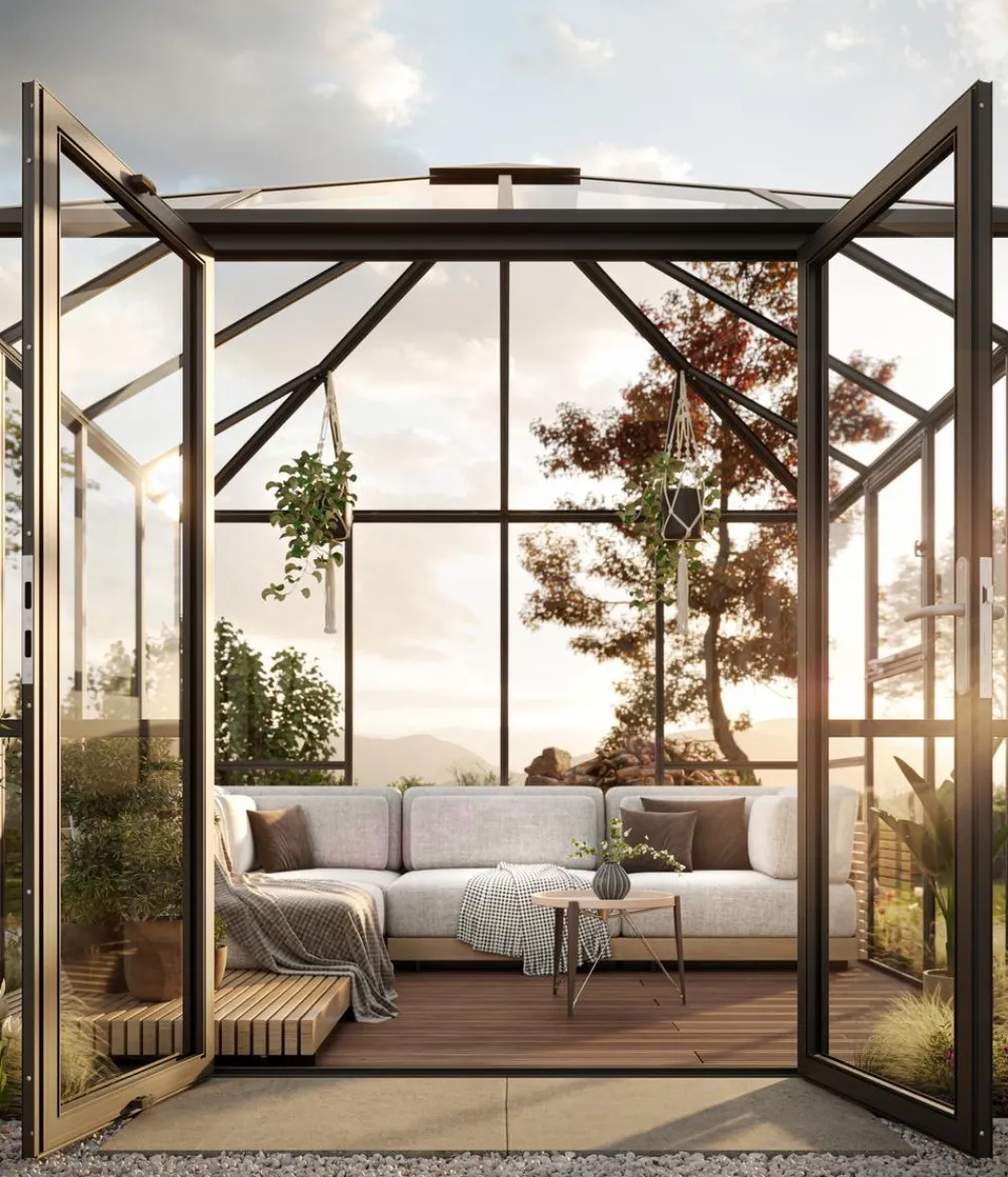 KGT Pavillons - Gewächshaus-Pavillon PaviLux 3,50 x 3,50 m ESG/HKP, ca. B350/H302/T350 cm Anthrazit