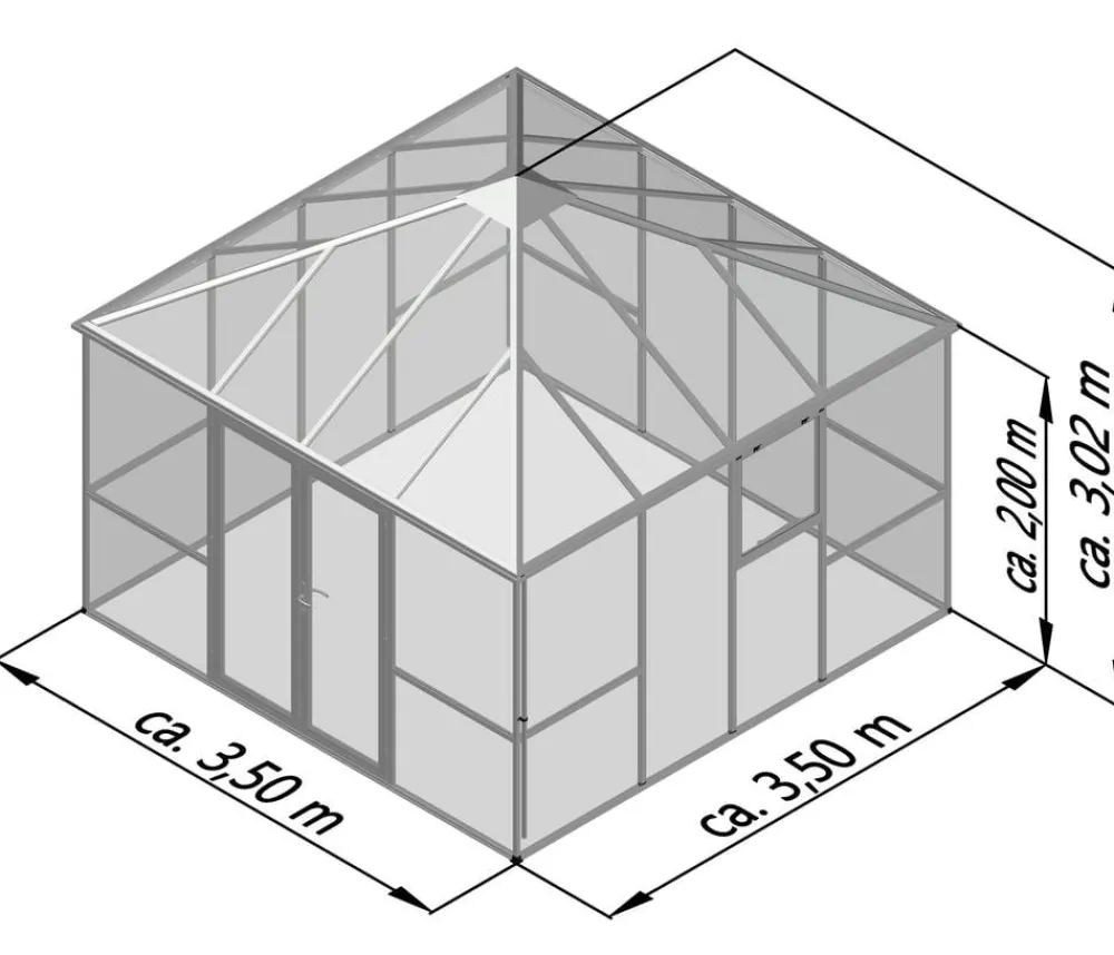 KGT Pavillons - Gewächshaus-Pavillon PaviLux 3,50 x 3,50 m ESG/HKP, ca. B350/H302/T350 cm Anthrazit