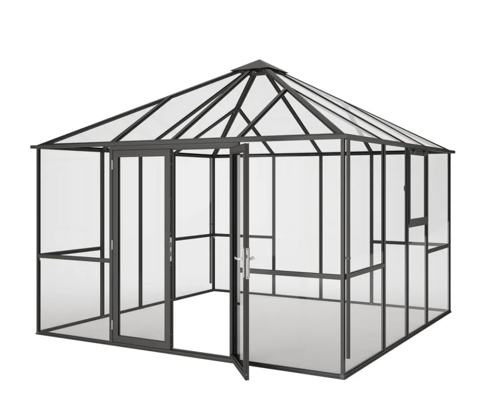 KGT Pavillons - Gewächshaus-Pavillon PaviLux 3,50 x 3,50 m ESG/HKP, ca. B350/H302/T350 cm Anthrazit