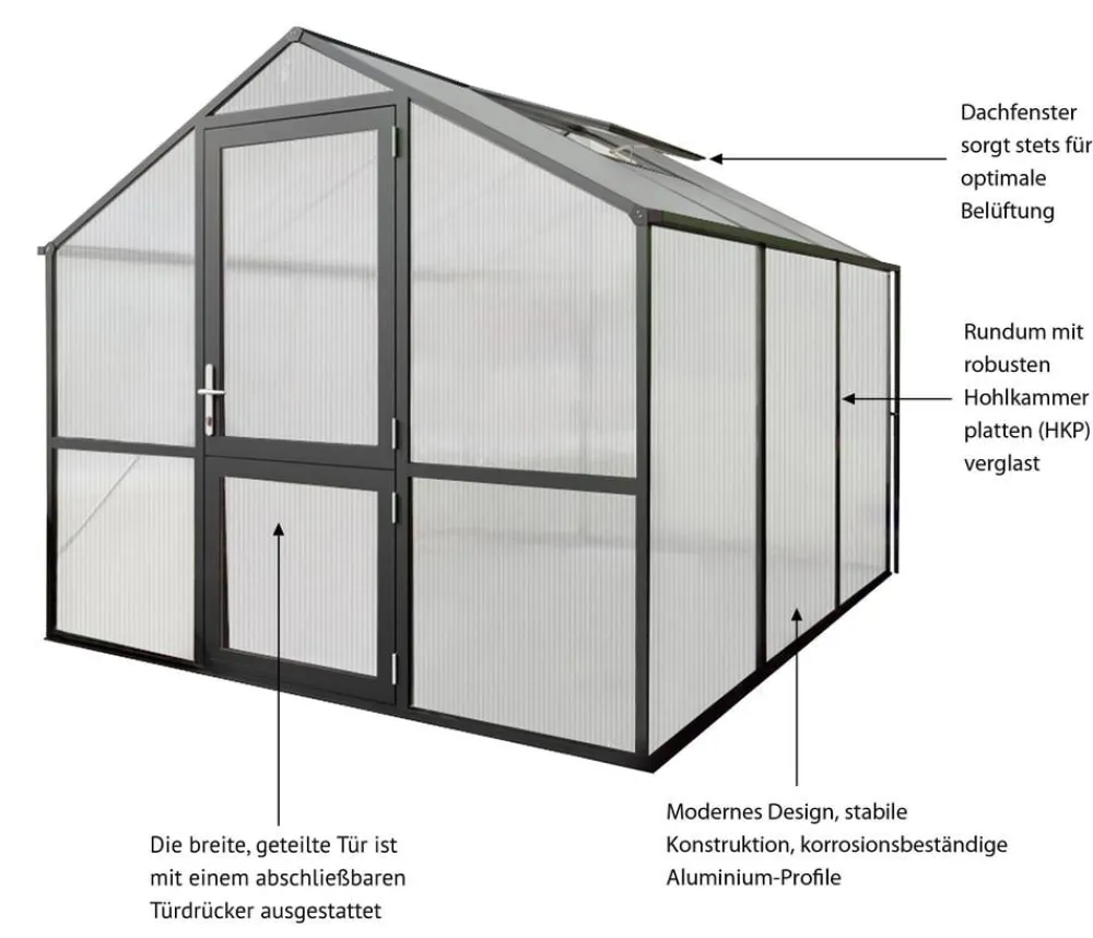 KGT Gewächshäuser > Gewächshaus Rose III, ca. B233/H215/T322 cm