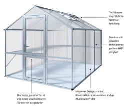 KGT Gewächshaus Rose III, ca. B233/H215/T322 cm Silber Best