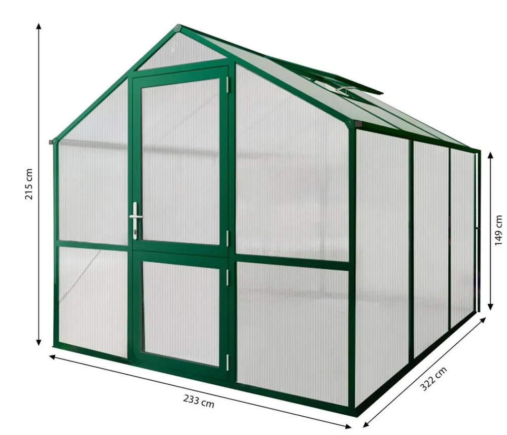 KGT Gewächshäuser - Gewächshaus Rose III, ca. B233/H215/T322 cm Dunkelgrün