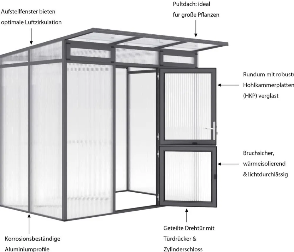 KGT Gewächshaus Santini Small, ca. B233/H215/T150 cm Anthrazit Outlet
