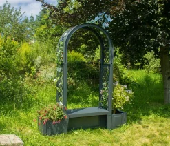 KHW Kunststoff-Gartenbank mit Rosenbogen Brüssel, ca. B174/H207/T49 cm Dunkelgrau Outlet