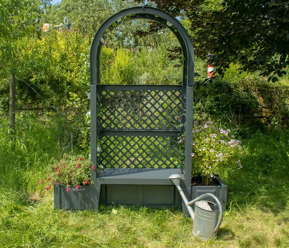 KHW Kunststoff-Gartenbank mit Rosenbogen Amsterdam, ca. B174/H207/T49 cm Dunkelgrau