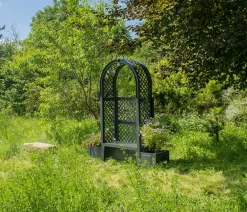 KHW Kunststoff-Gartenbank mit Rosenbogen Amsterdam, ca. B174/H207/T49 cm Dunkelgrau