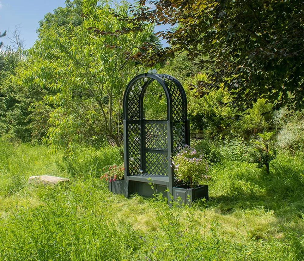 KHW Kunststoff-Gartenbank mit Rosenbogen Amsterdam, ca. B174/H207/T49 cm Dunkelgrau
