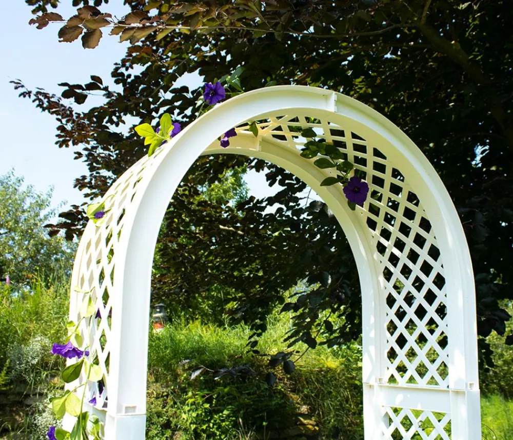KHW Gartenbänke Kunststoff|Rosenbögen - Kunststoff-Gartenbank mit Rosenbogen Brüssel, ca. B174/H207/T49 cm Weiß