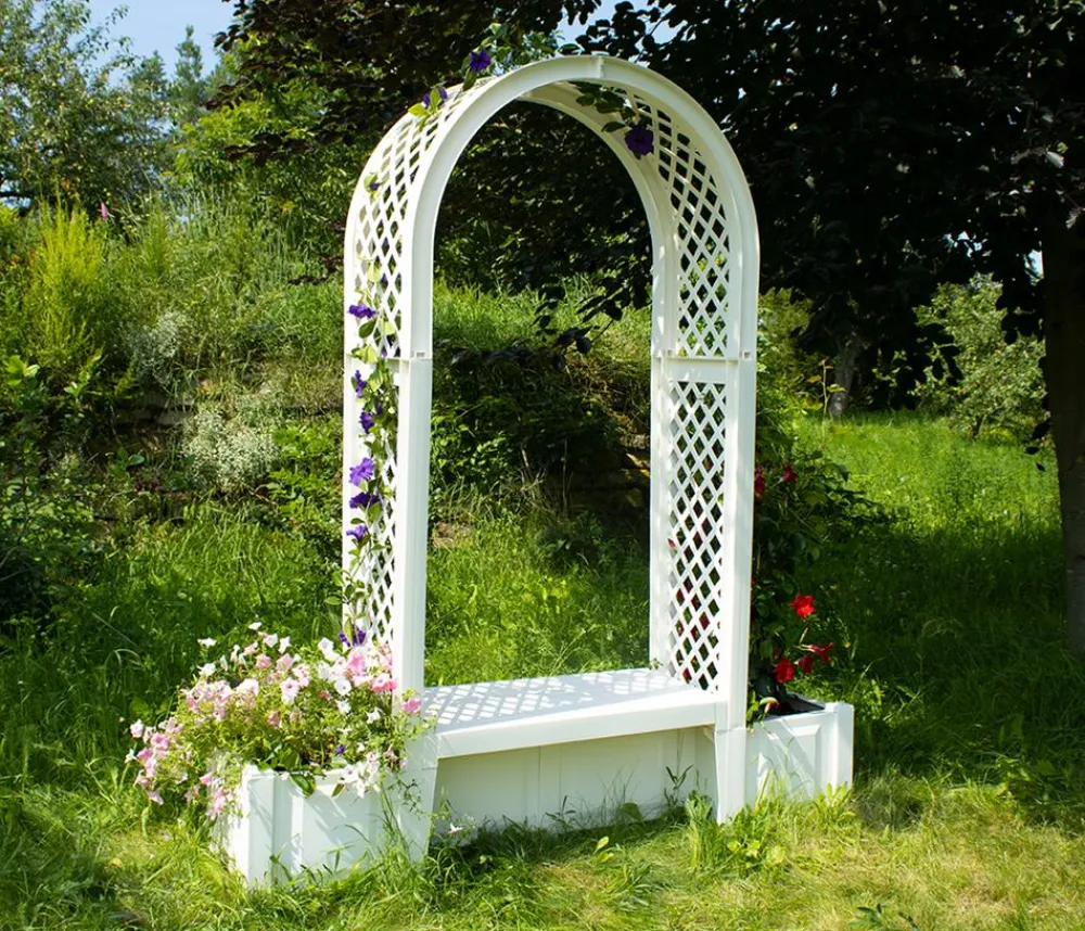 KHW Gartenbänke Kunststoff|Rosenbögen - Kunststoff-Gartenbank mit Rosenbogen Brüssel, ca. B174/H207/T49 cm Weiß