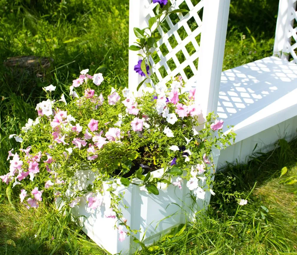 KHW Gartenbänke Kunststoff|Rosenbögen - Kunststoff-Gartenbank mit Rosenbogen Brüssel, ca. B174/H207/T49 cm Weiß