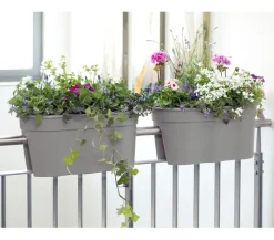 KHW Kunststoff-Geländertopf Flowerclip, ca. B57,5/H27/T27,7 cm, 2er-Set Grau Best