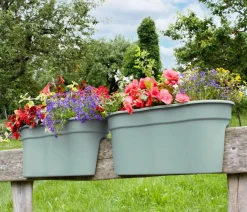KHW Kunststoff-Geländertopf Flowerclip, ca. B57,5/H27/T27,7 cm, 2er-Set Grün Hot
