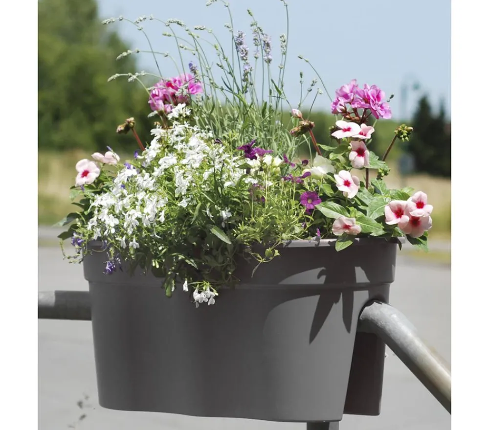 KHW Pflanzkübel & Blumenkästen - Kunststoff-Geländertopf Flowerclip, ca. B57,5/H27/T27,7 cm, 2er-Set Dunkelgrau