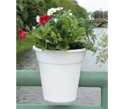 KHW Pflanzkübel & Blumenkästen - Kunststoff-Geländertopf Flowerclip, rund, ca. Ø27/H27 cm, 3er-Set Weiß