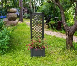 KHW Kunststoff-Pflanzkasten mit Spalier, 43 x 43 x 140 cm Dunkelgrau Outlet