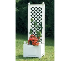 KHW Pflanzkübel & Blumenkästen - Kunststoff-Pflanzkasten mit Spalier, 43 x 43 x 140 cm Weiß