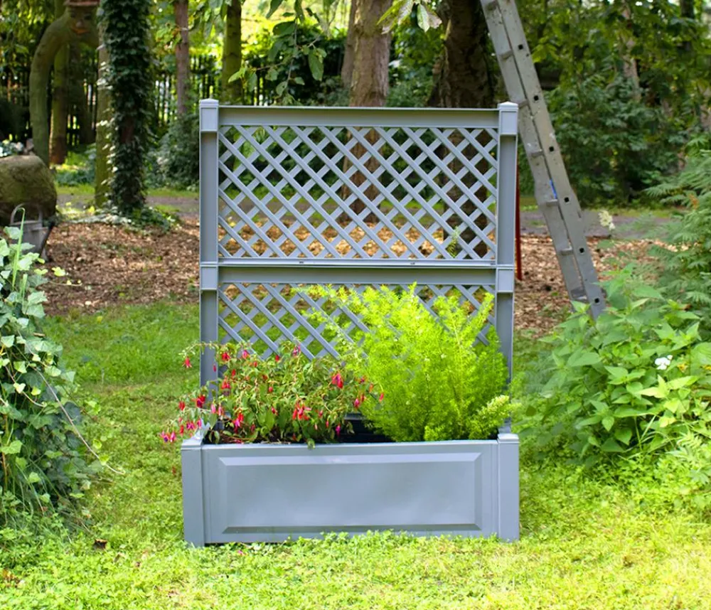 KHW Kunststoff-Pflanz mit Spalier, ca. B100/H140/T43 cm Grau Clearance