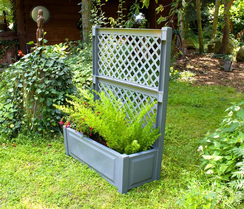 KHW Kunststoff-Pflanz mit Spalier, ca. B100/H140/T43 cm Grau Clearance