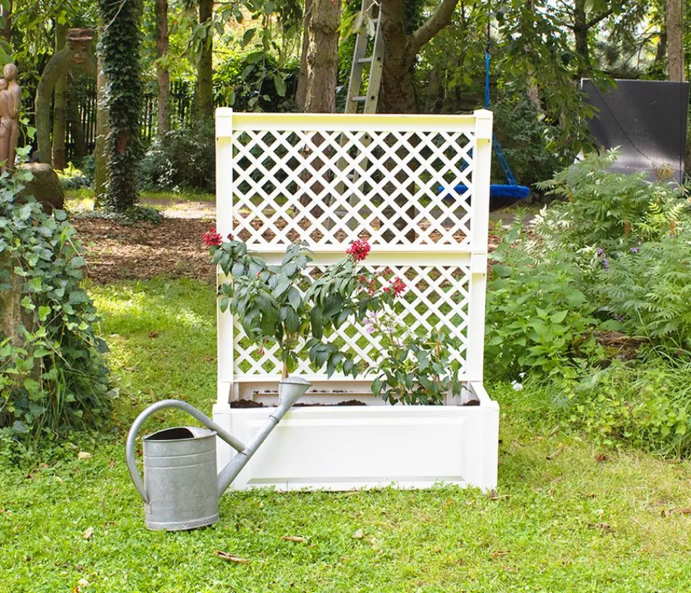 KHW Pflanzkübel & Blumenkästen - Kunststoff-Pflanz mit Spalier, ca. B100/H140/T43 cm Weiß