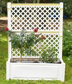 KHW Pflanzkübel & Blumenkästen - Kunststoff-Pflanz mit Spalier, ca. B100/H140/T43 cm Weiß