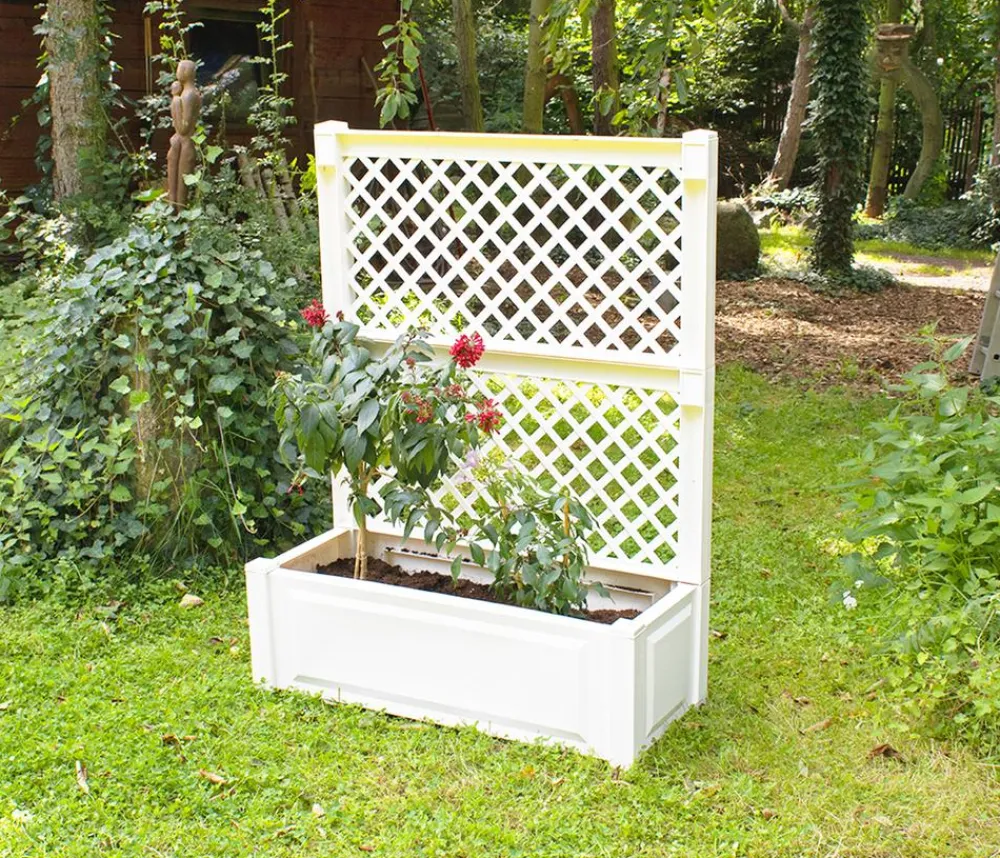 KHW Pflanzkübel & Blumenkästen - Kunststoff-Pflanz mit Spalier, ca. B100/H140/T43 cm Weiß
