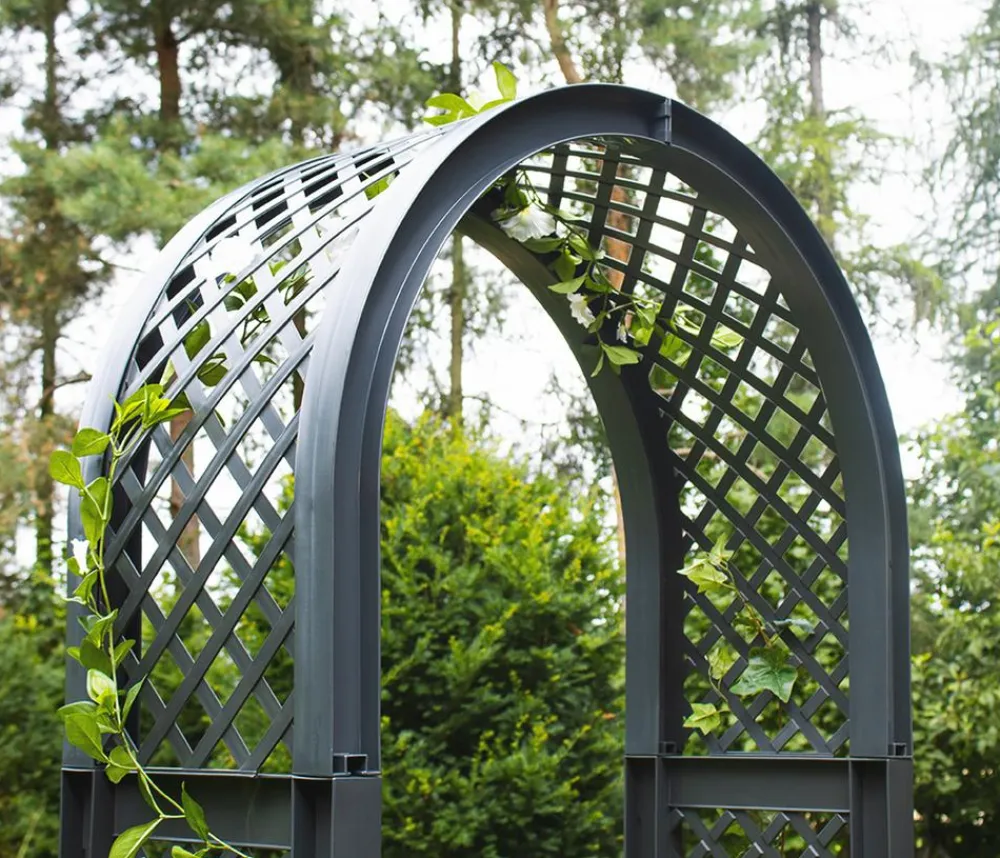 KHW Rosenbögen - Kunststoff-Rosenbogen mit Erdspießen, ca. B100/H207/T43 cm Schwarz