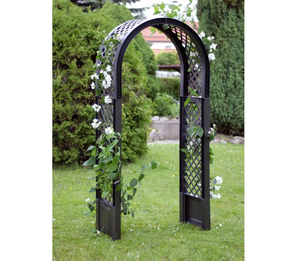 KHW Rosenbögen - Kunststoff-Rosenbogen mit Erdspießen, ca. B100/H207/T43 cm Schwarz