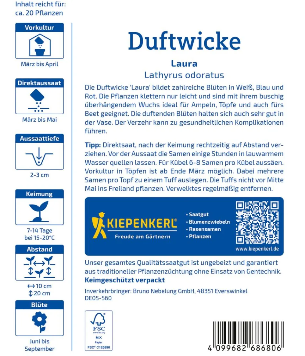 Nebelung/Kiepenkerl Kiepenkerl Saatgut Balkon-Duftwicke Laura Hot