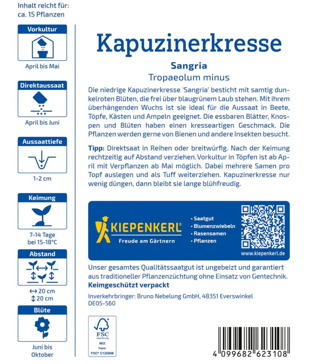 Nebelung/Kiepenkerl Blumensamen > Kiepenkerl Saatgut Kapuzinerkresse Sangria