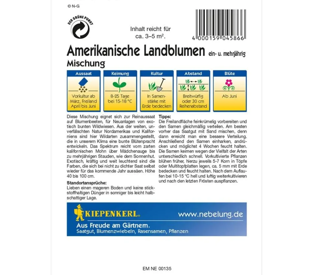 Nebelung/Kiepenkerl Kiepenkerl Saatgut Wildblumen Amerikanische Landblumenmischung Bunt Sale