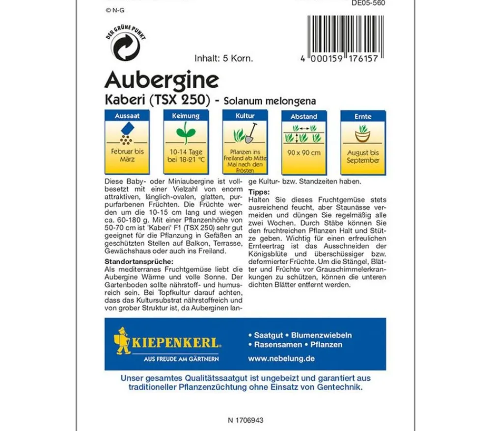 Nebelung/Kiepenkerl Gemüsesamen > Kiepenkerl Samen Aubergine 'Kaberi'