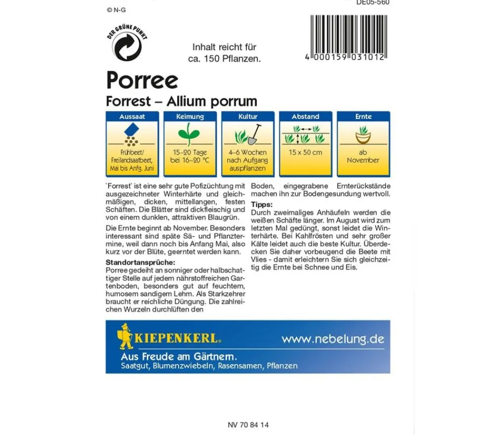 Nebelung/Kiepenkerl Kiepenkerl Samen Porree 'Forest' Online