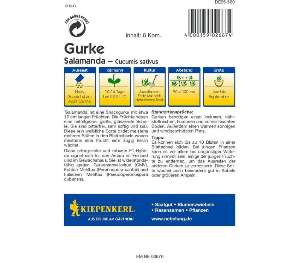Nebelung/Kiepenkerl Kiepenkerl Samen Salatgurke 'Salamanda' Grün Best