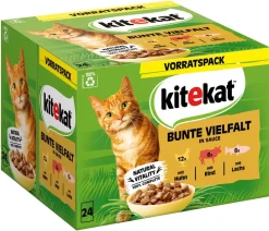 Kitekat® Nassfutter Katze - Nassfutter für Katzen Multipack Bunte Vielfalt in Sauce, Adult, 24 x 85 g