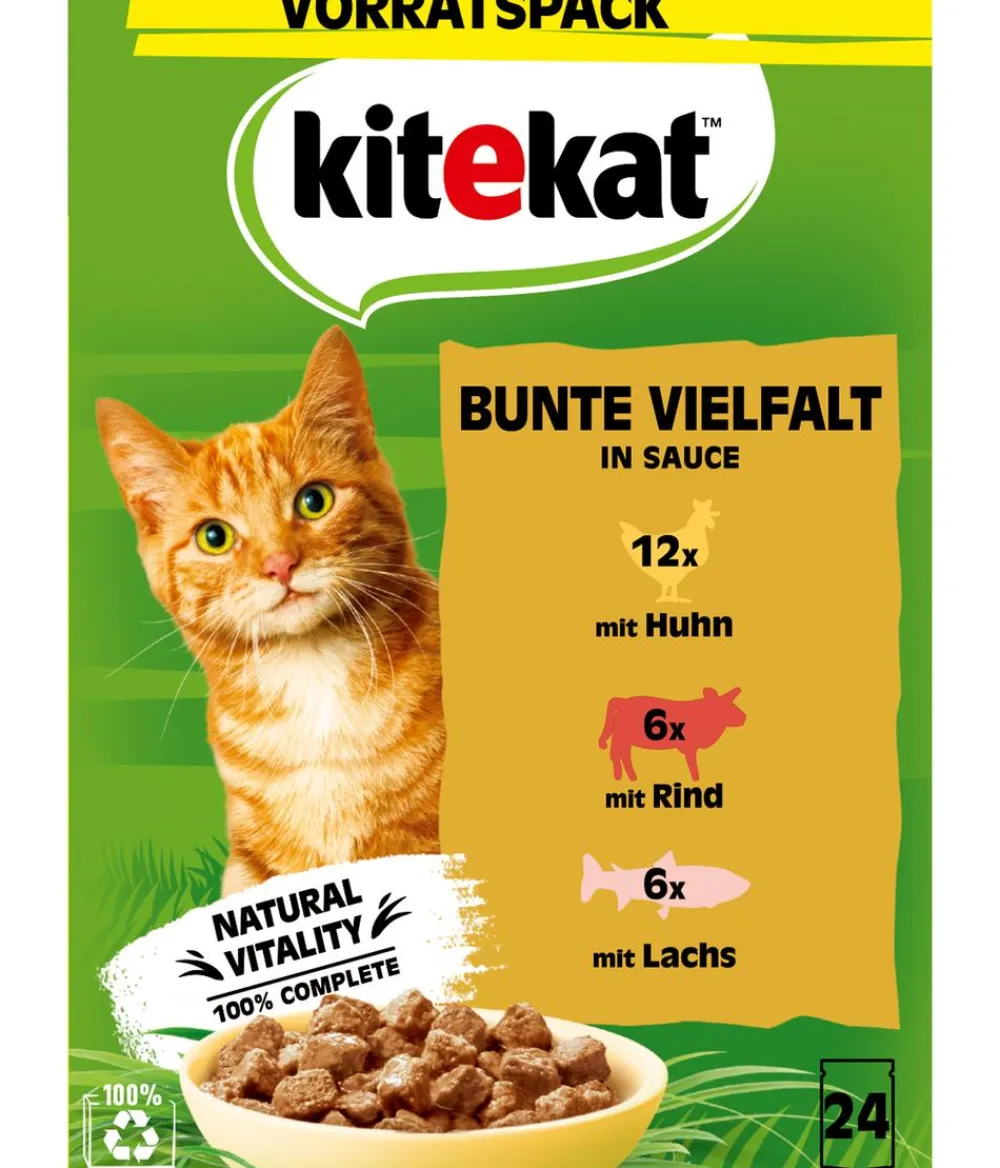 Kitekat® Nassfutter Katze - Nassfutter für Katzen Multipack Bunte Vielfalt in Sauce, Adult, 24 x 85 g
