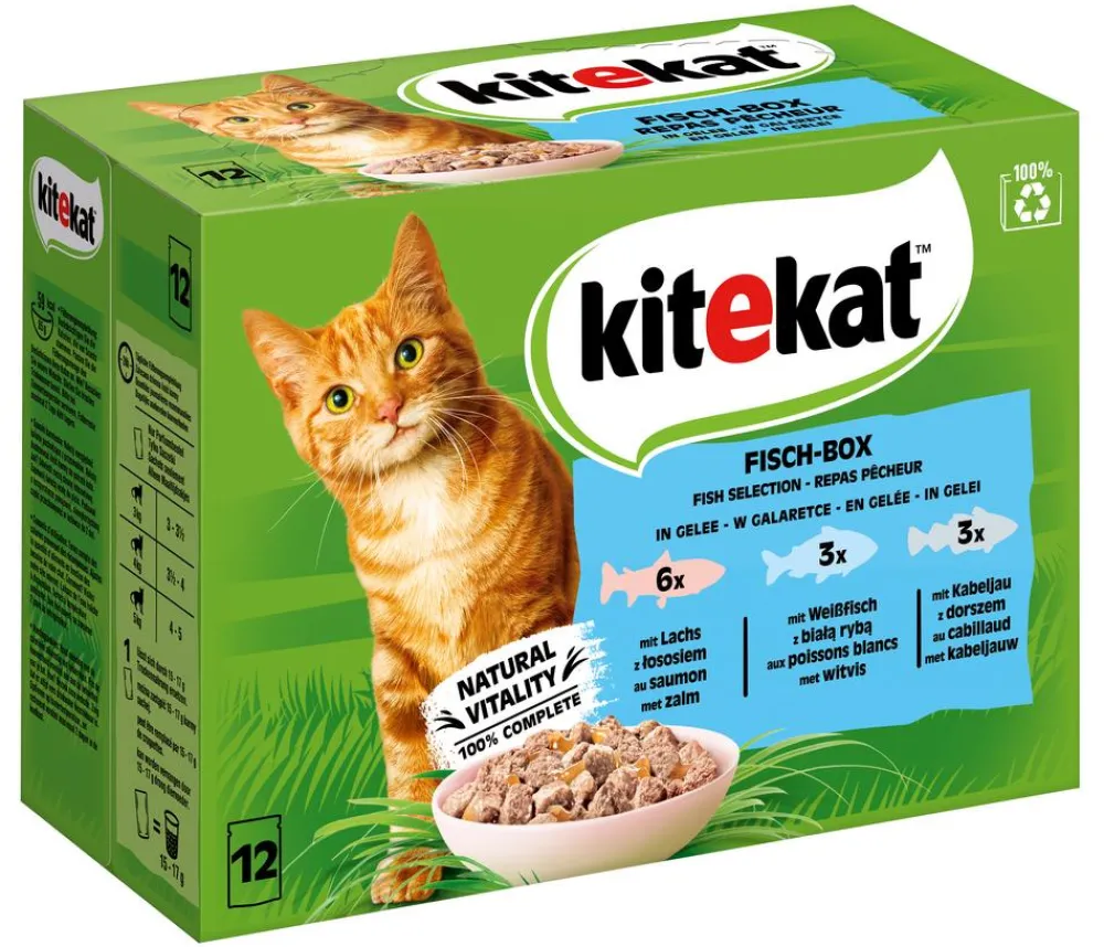 Kitekat® Nassfutter Katze > Nassfutter für Katzen Multipack Fisch-Box in Gelee, Adult, 12 x 85 g