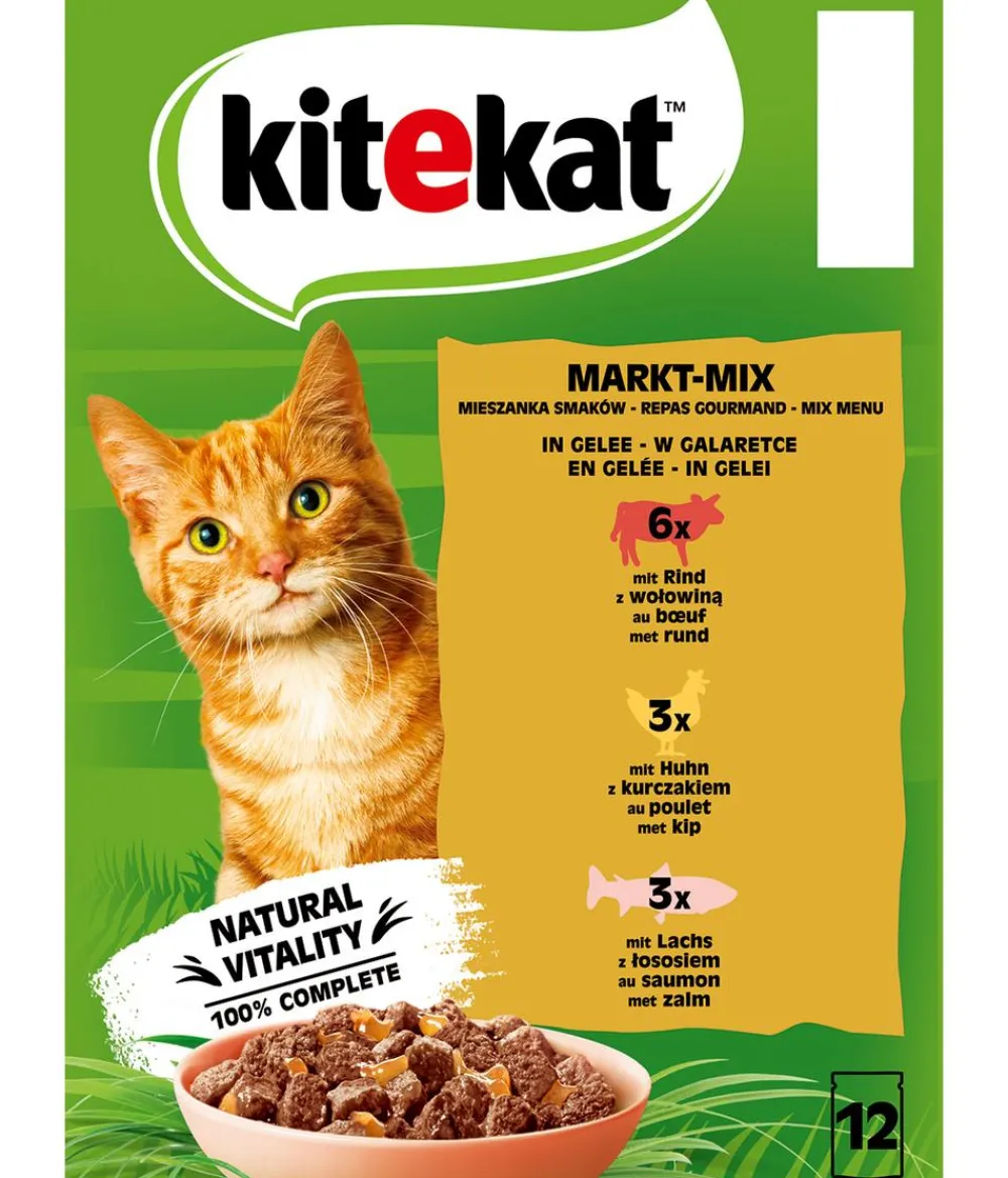 Kitekat® Nassfutter Katze - Nassfutter für Katzen Multipack Markt-Mix in Gelee, Adult, 12 x 85 g