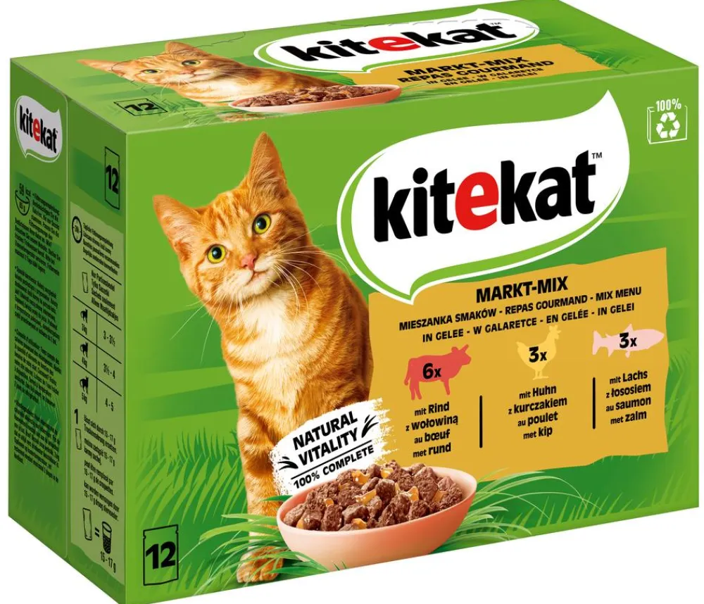 Kitekat® Nassfutter Katze - Nassfutter für Katzen Multipack Markt-Mix in Gelee, Adult, 12 x 85 g