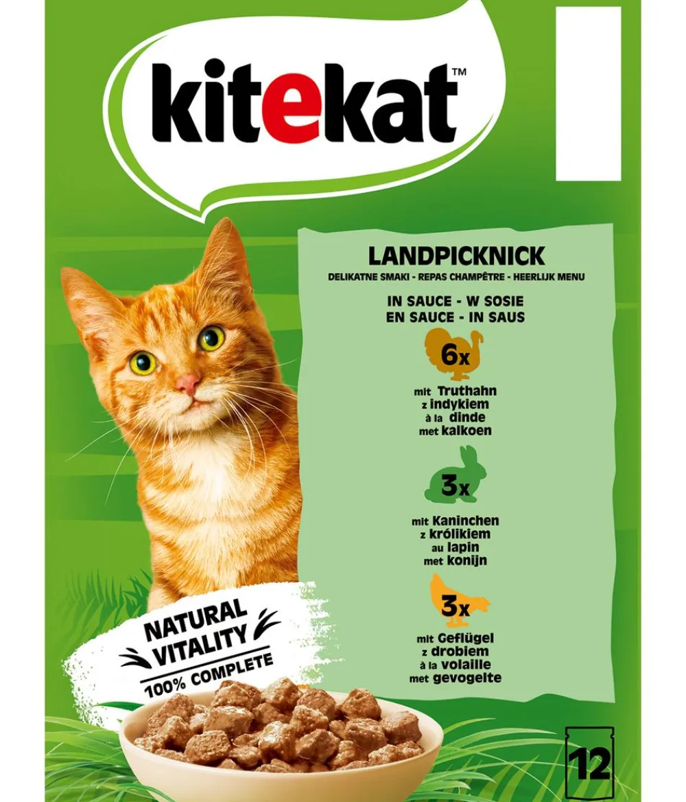 Kitekat® Nassfutter Katze - Nassfutter für Katzen Multipack Landpicknick in Sauce, Adult, 12 x 85 g