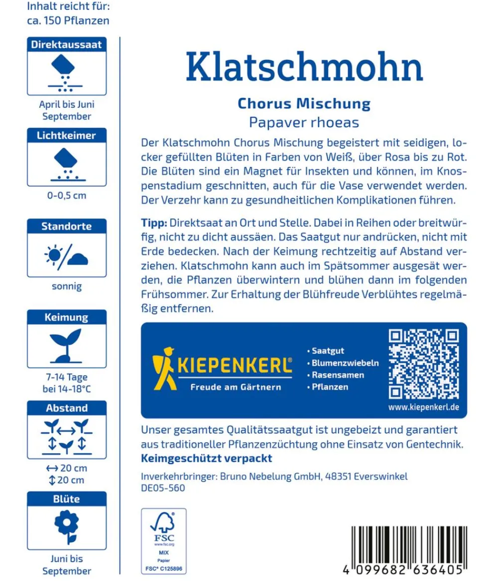 Nebelung/Kiepenkerl Blumensamen > Klatschmohn Chorus, Saatgut von Kiepenkerl