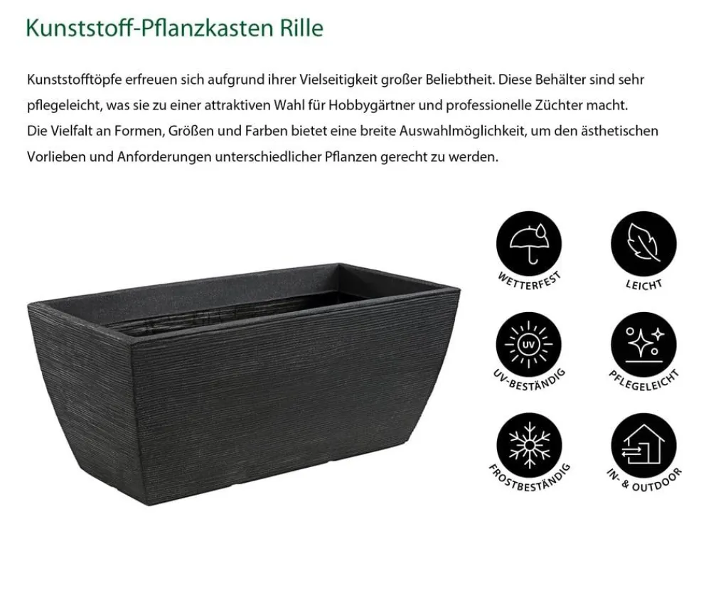 Dehner Pflanzkübel & Blumenkästen > Kunststoff-Pflanzkasten Rille, ca. B80/H34/T40 cm, anthrazit